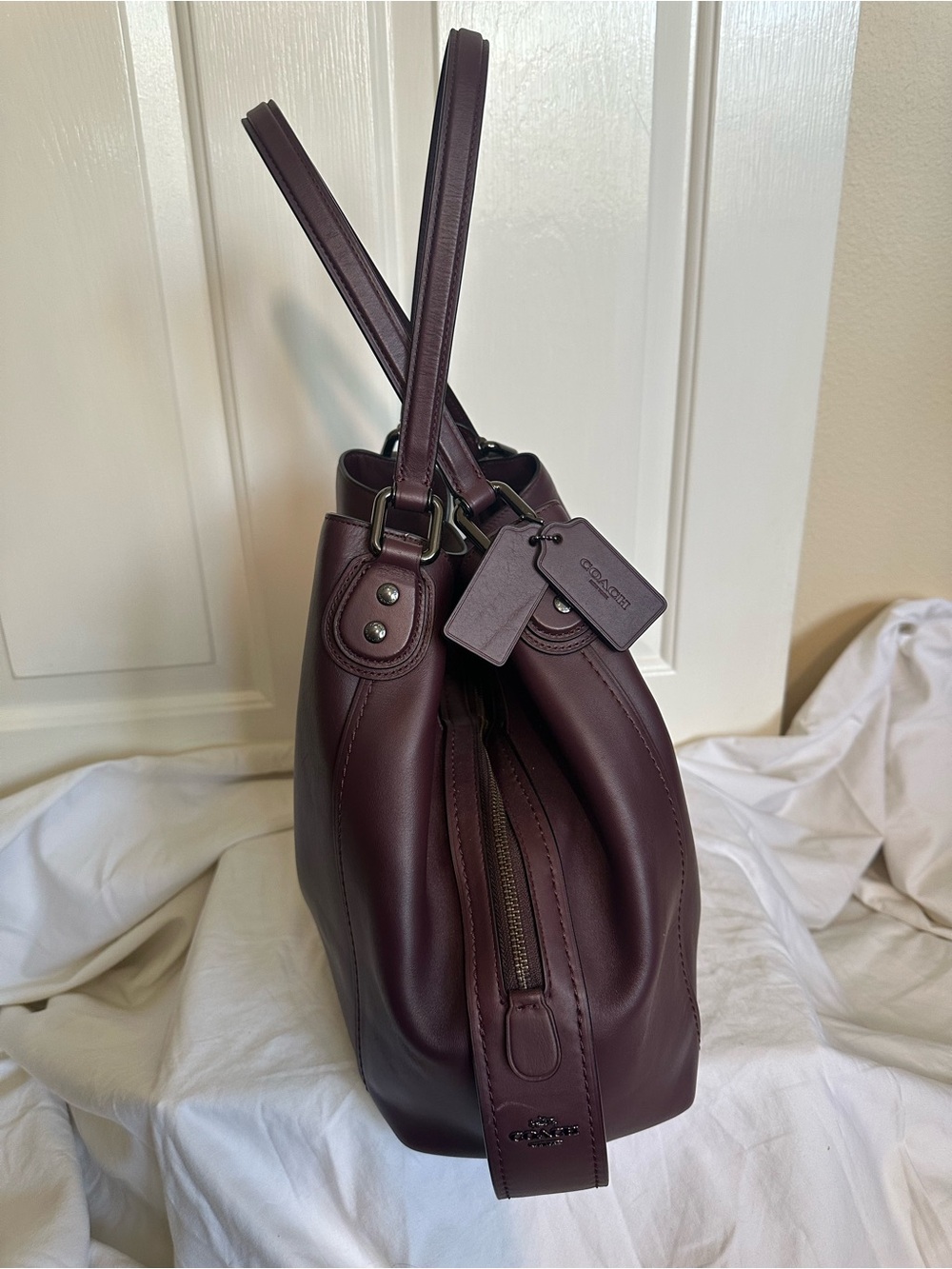 Coach Edie 31 Burgundy Leather Shoulder Bag - Picture 2 of 7